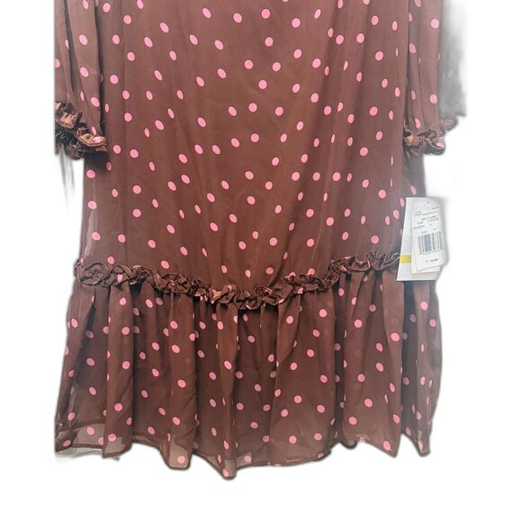 NWT Maison Tara Boho Fit Flare Chiffon Dot Print Dress 3/4 Sleeve Mocha Rose 14 - Picture 3 of 9